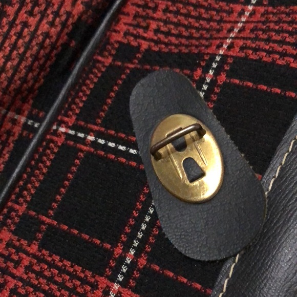 Vintage Tote-Red & Black Plaid-Fabric/PVC-Open Top-Large size - Picture 7 of 17